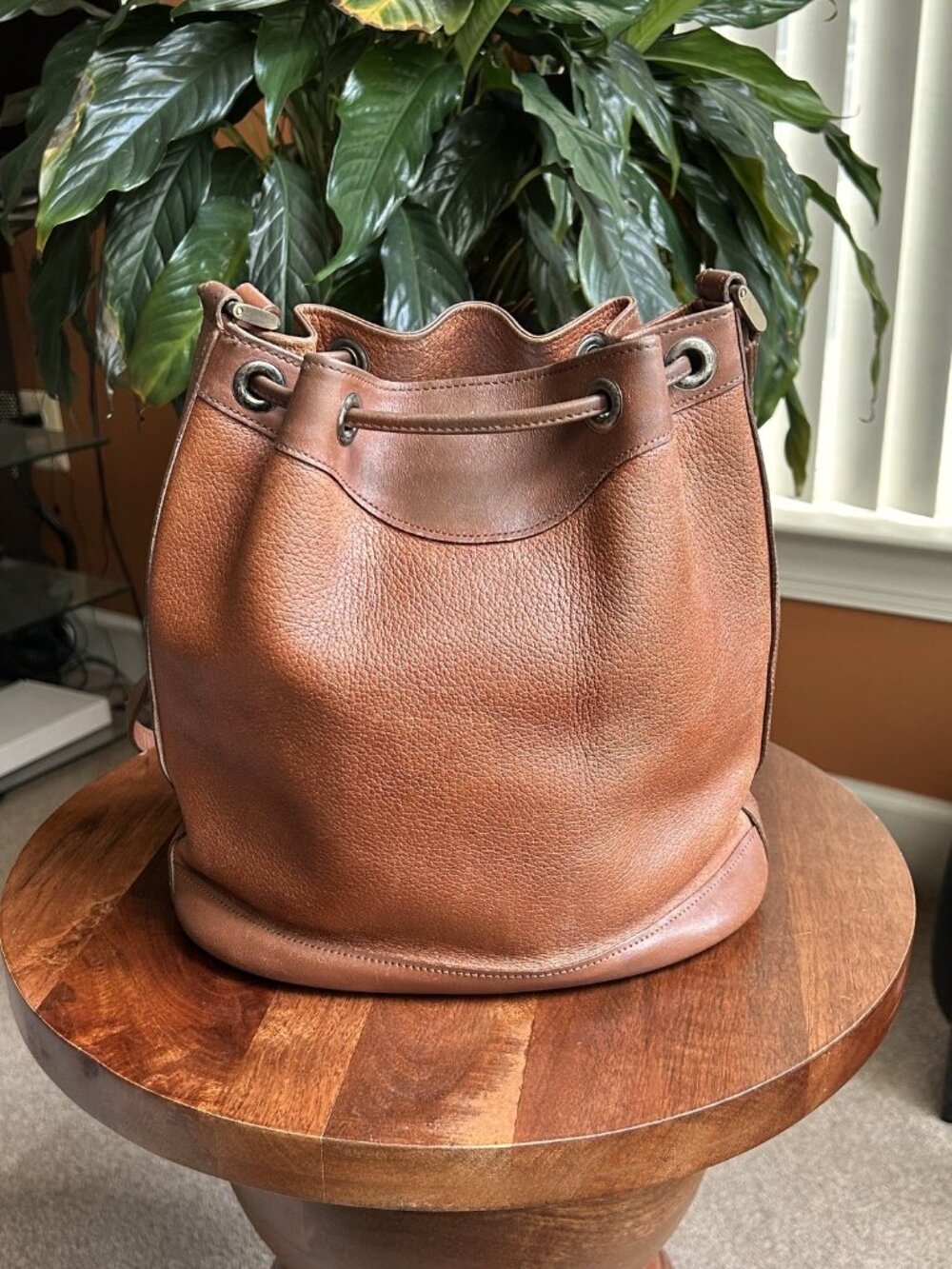 BURBERRY Calfskin Drawstring Bucket Bag, British Tan - Picture 4 of 13